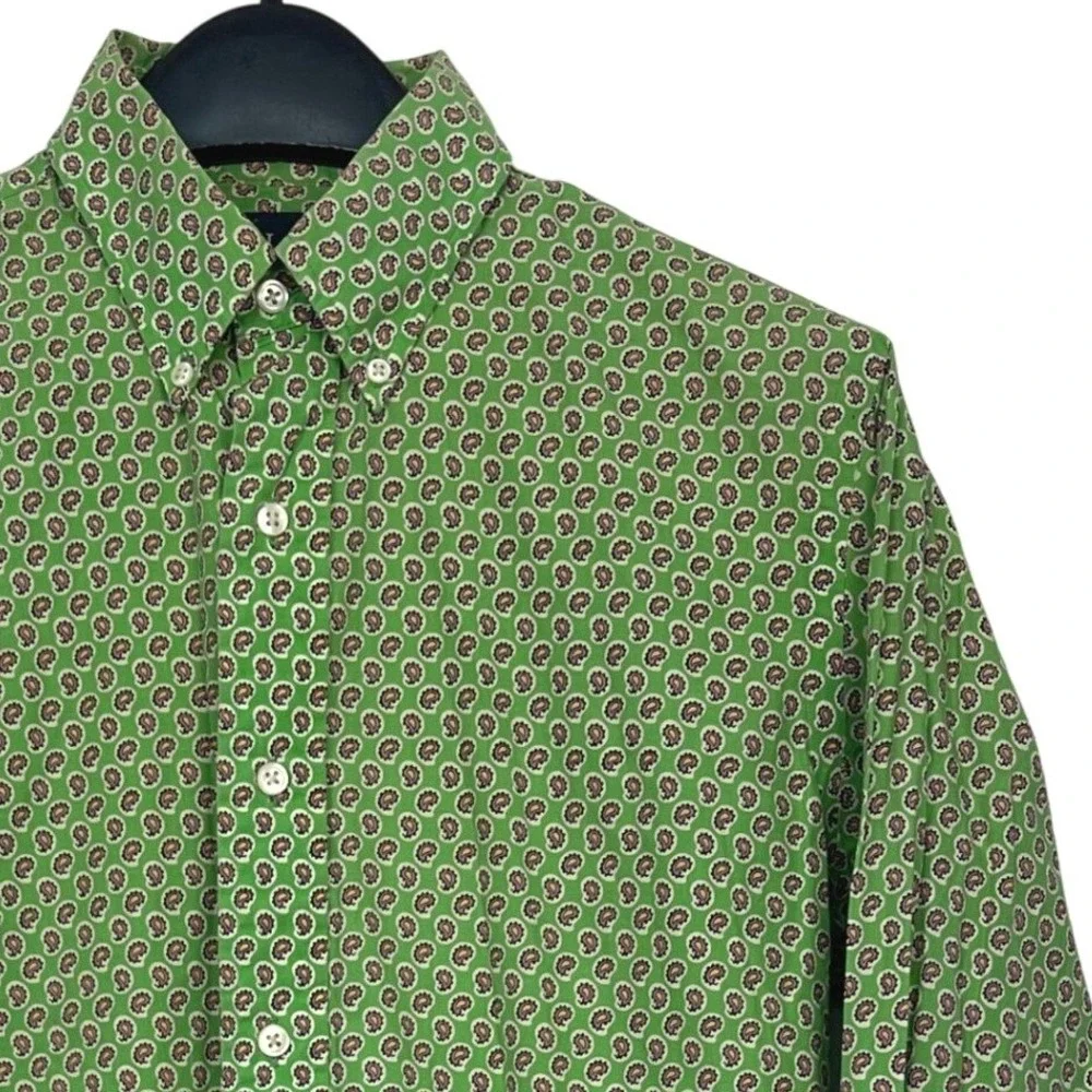 VTG Polo Ralph Lauren PAISLEY BUTTON DOWN Mens S Cotton‎ Green Retro Shirt *READ